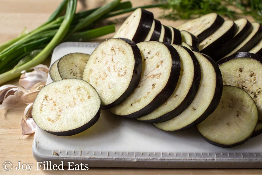 eggplant slices on a cutting board