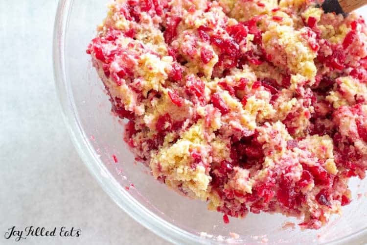 cranberry bliss bar batter in mixing bowl close up