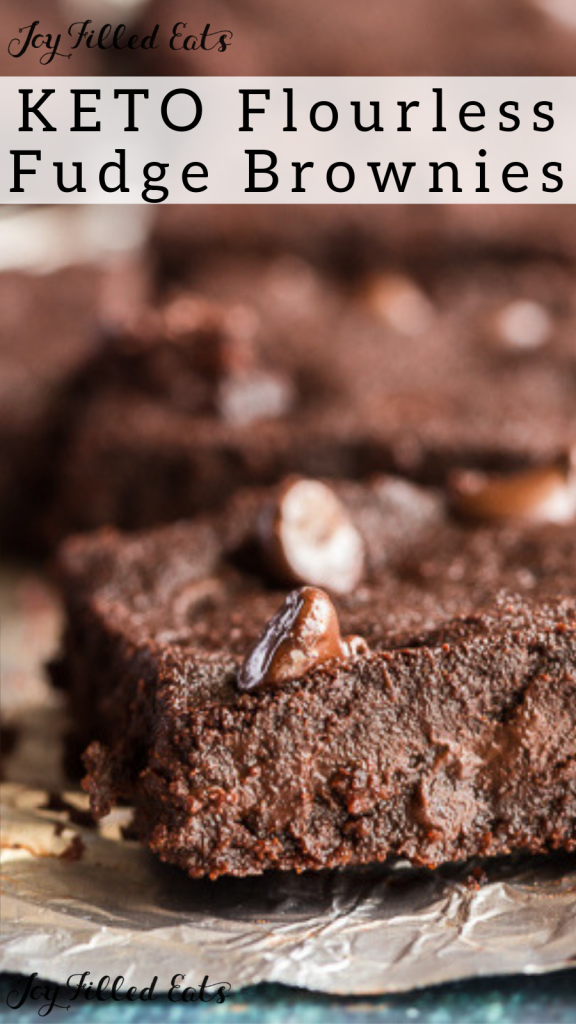pinterest image for keto flourless fudge brownies
