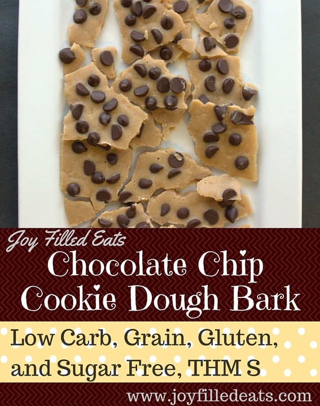 pinterest image for sugar free chocolate chip cookie dough bark