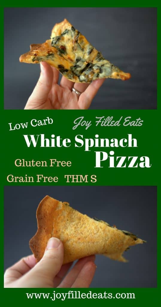 pinterest image for low carb white spinach pizza