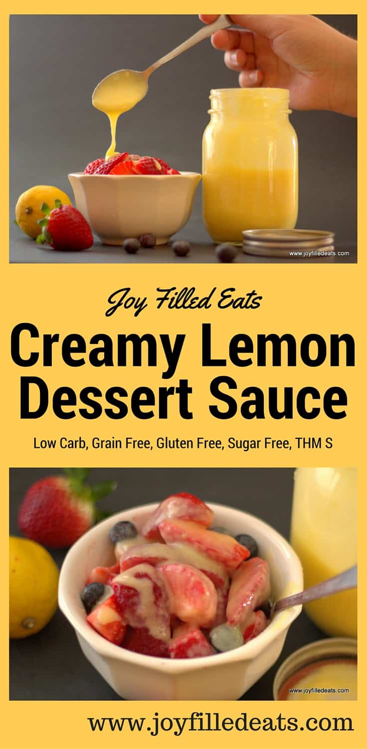 pinterest image for low carb creamy lemon dessert sauce