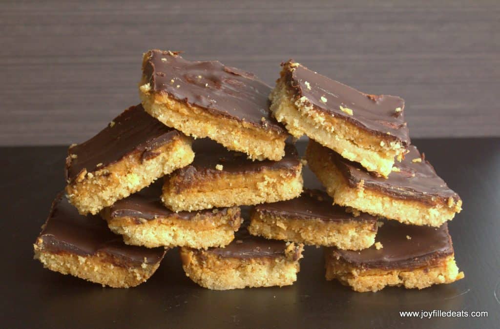 pyramid pile of sugar free tagalong peanut butter cookie bars
