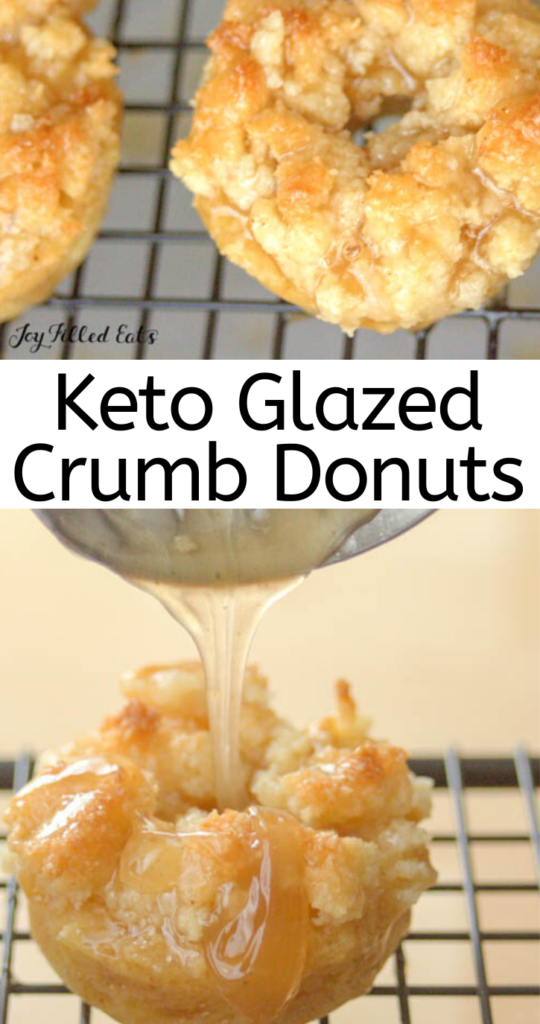 pinterest image for keto glazed crumb donuts