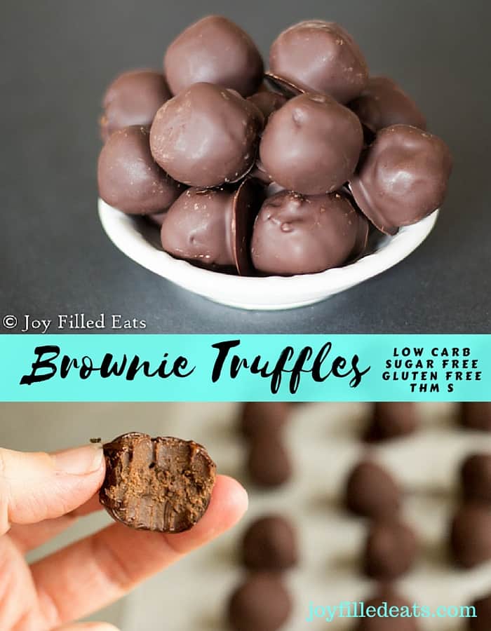 pinterest image for sugar free brownie truffles