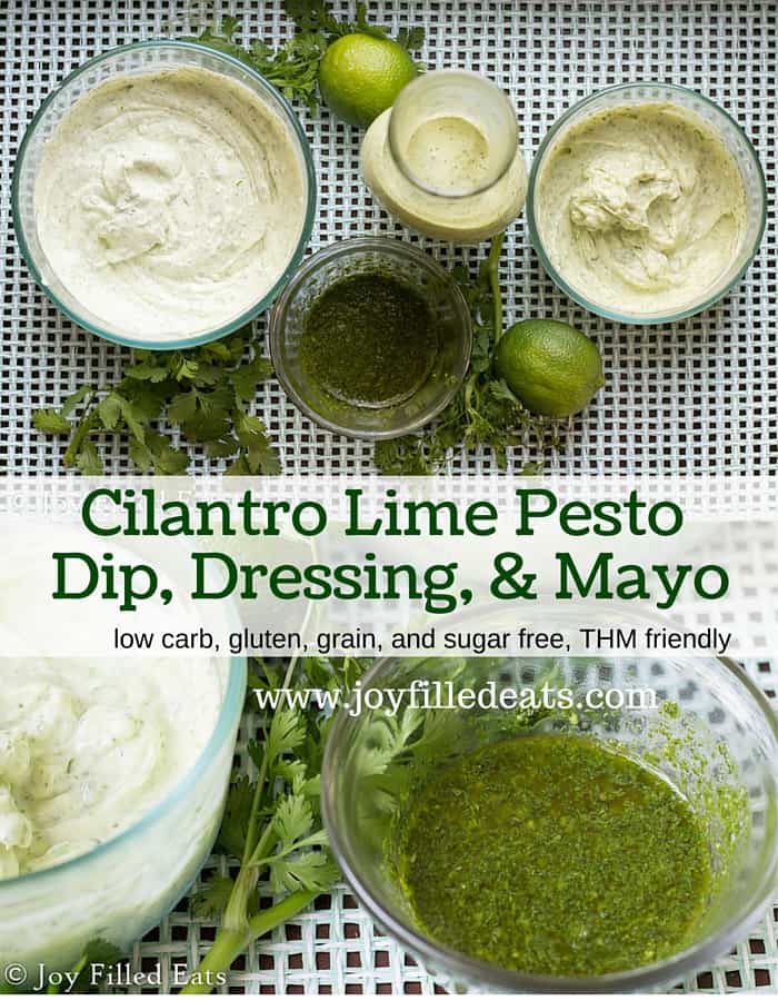pinterest image for cilantro lime pesto, dip, dressing and mayo