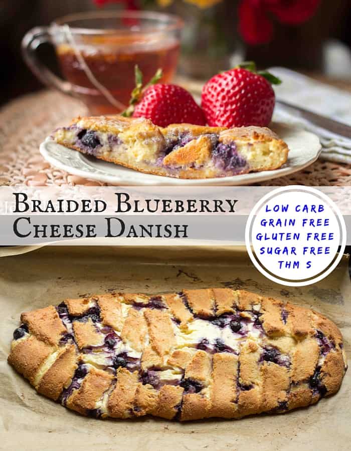 pinterest image for low carb braided blueberry cheese danish