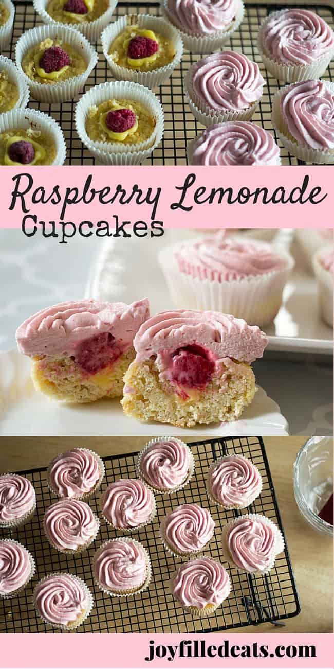 pinterest image for low carb raspberry lemonade cupcakes