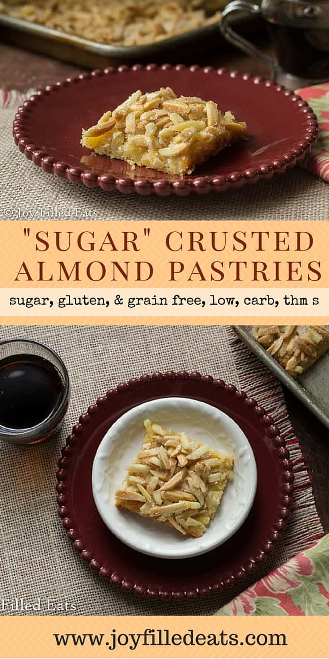 pinterest image for sugar free "sugar" crusted almond pastries