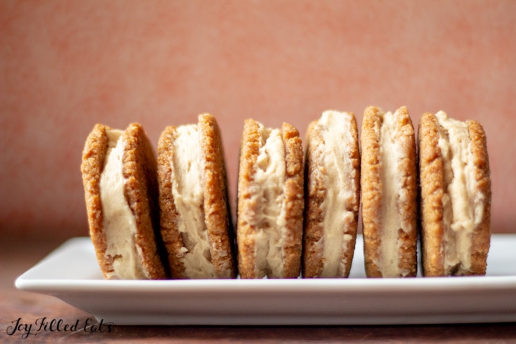 maple cream sandwich cookies on a white plate