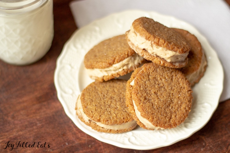 plate with a pile of maple cream sandwich cookies