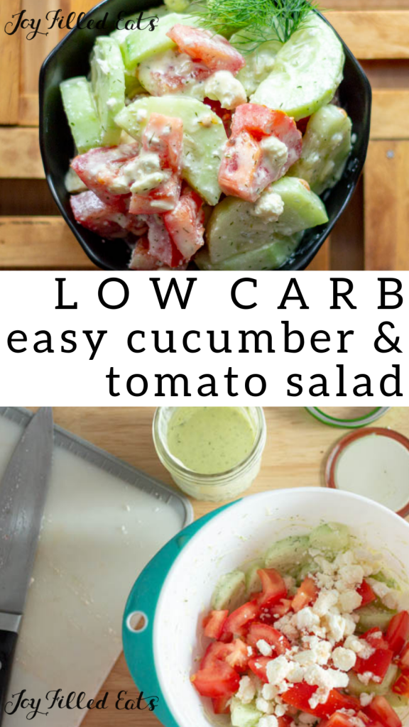 pinterest image for low carb cucumber and tomato salad