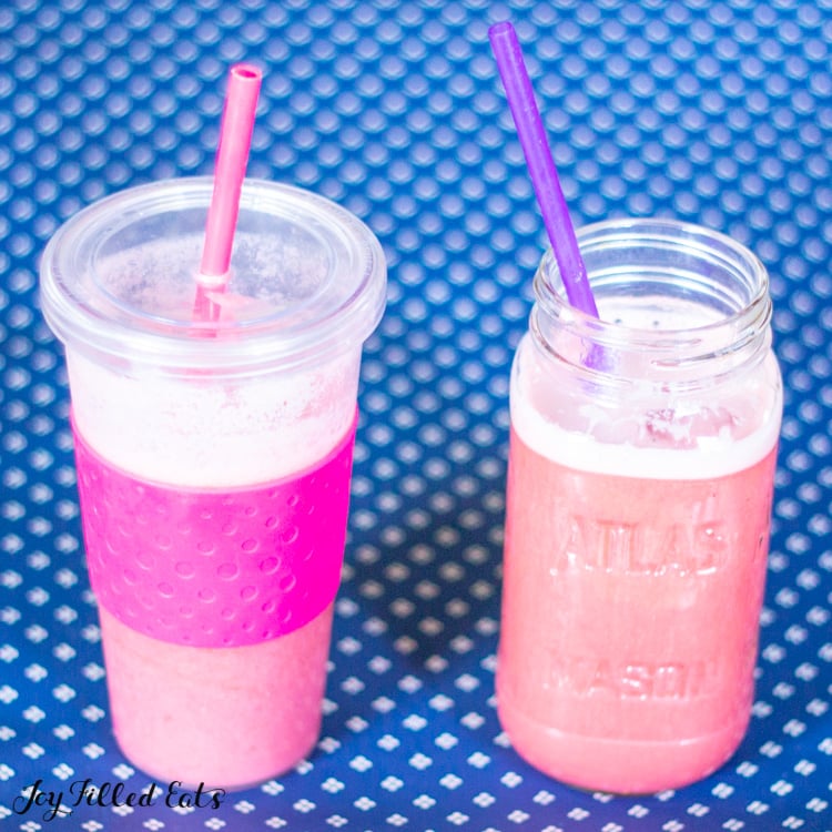 mason jar and plastic lidded cup with Keto Pink Drink options