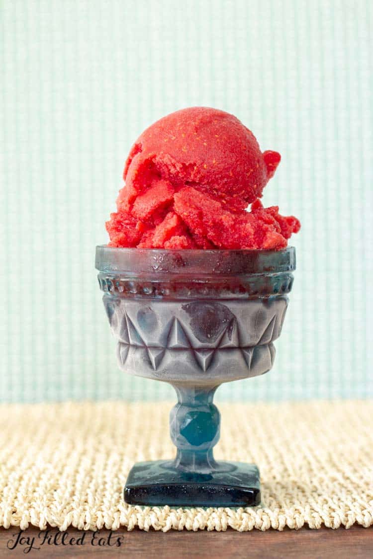raspberry ice tea sorbet in a decorative ice cream dish