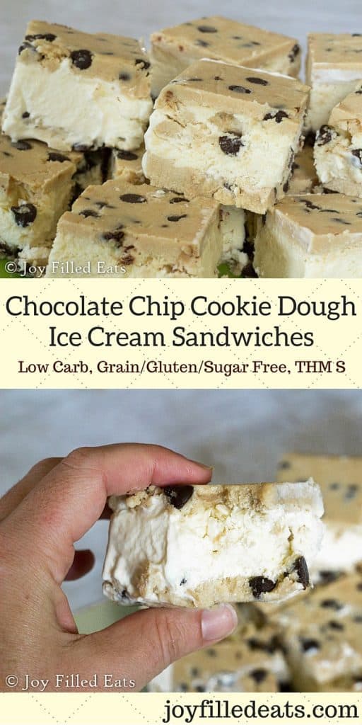 pinterest image for chocolate chip cookie dough ice cream sandwiches