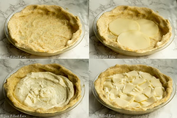 collage of images showing assembly of cheese calzone pie