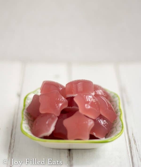 three ingredient gummies shaped as starts in a small dish