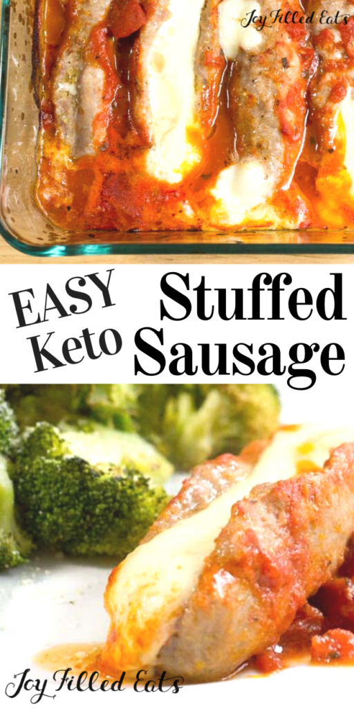 pinterest image for keto stuffed sausage