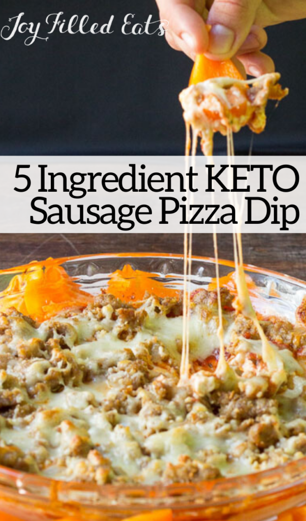 pinterest image for keto sausage pizza dip