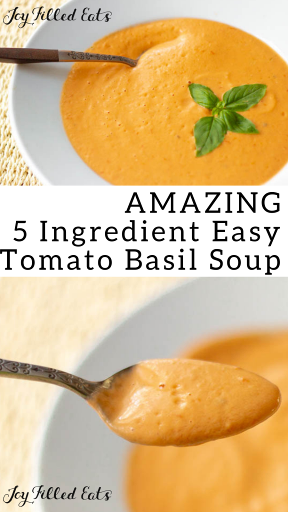 pinterest image for 5 ingredient tomato basil soup