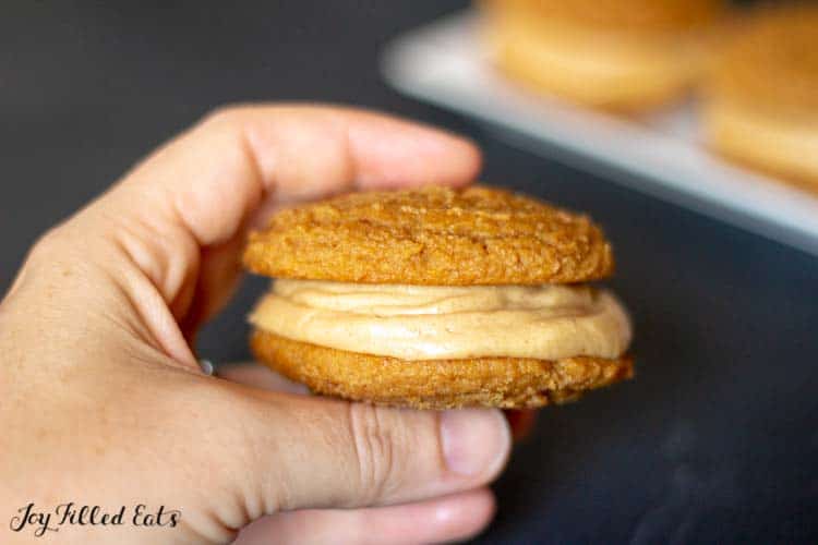 hand holding peanut butter whoopie pie