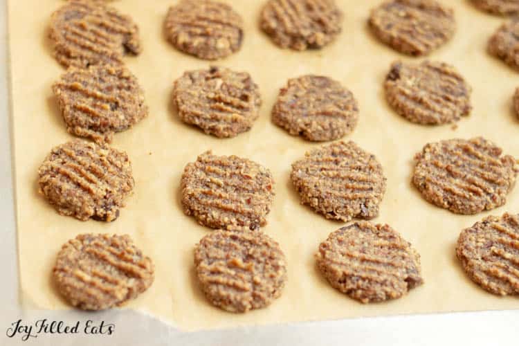 chocolate chip pecan cookies arranged in rows