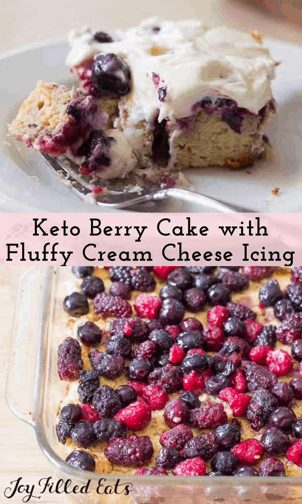 pinterest image for keto berry cake with fluffy cream cheese icing