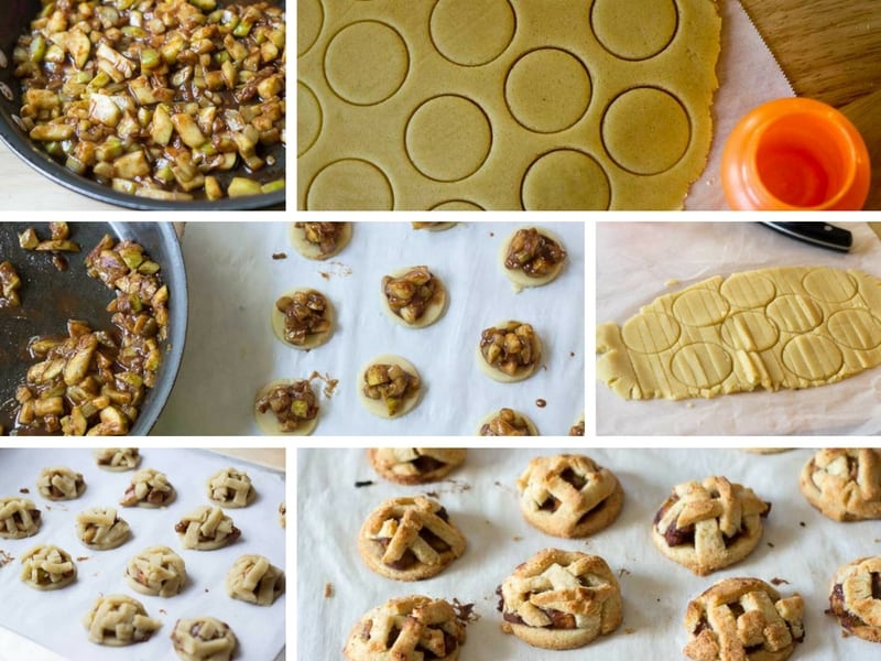 collage of images displaying 'apple' pie cookie assembling