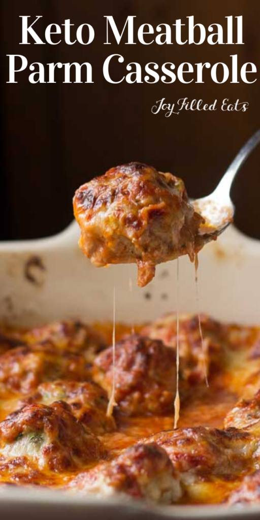 pinterest image for keto meatball parmesan casserole