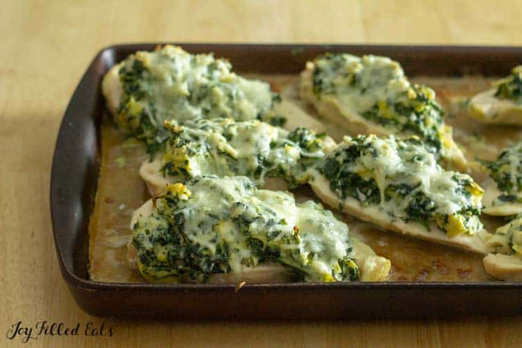 sheet pan of lazy spinach artichoke chicken breasts