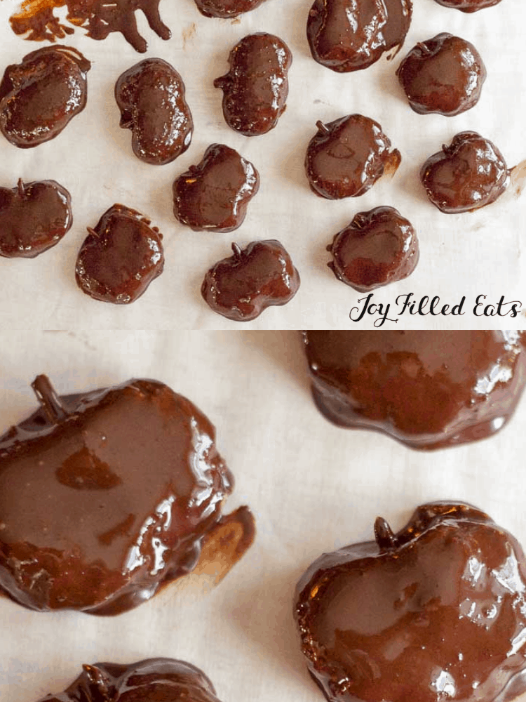 two images showing sugar-free keto peanut butter pumpkins coated in chocolate