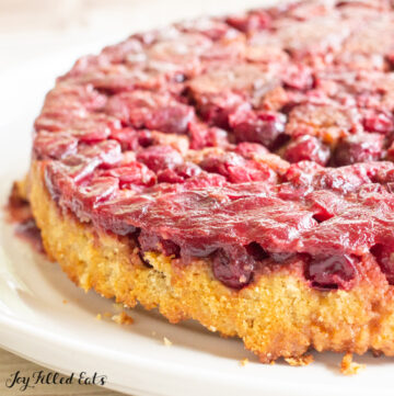 upside down cranberry cake on a platter