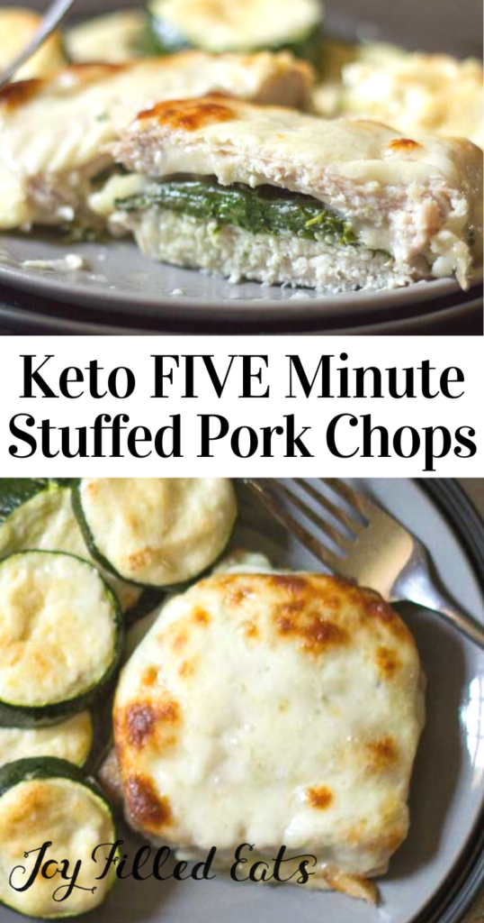 pinterest image for keto stuffed pork chops