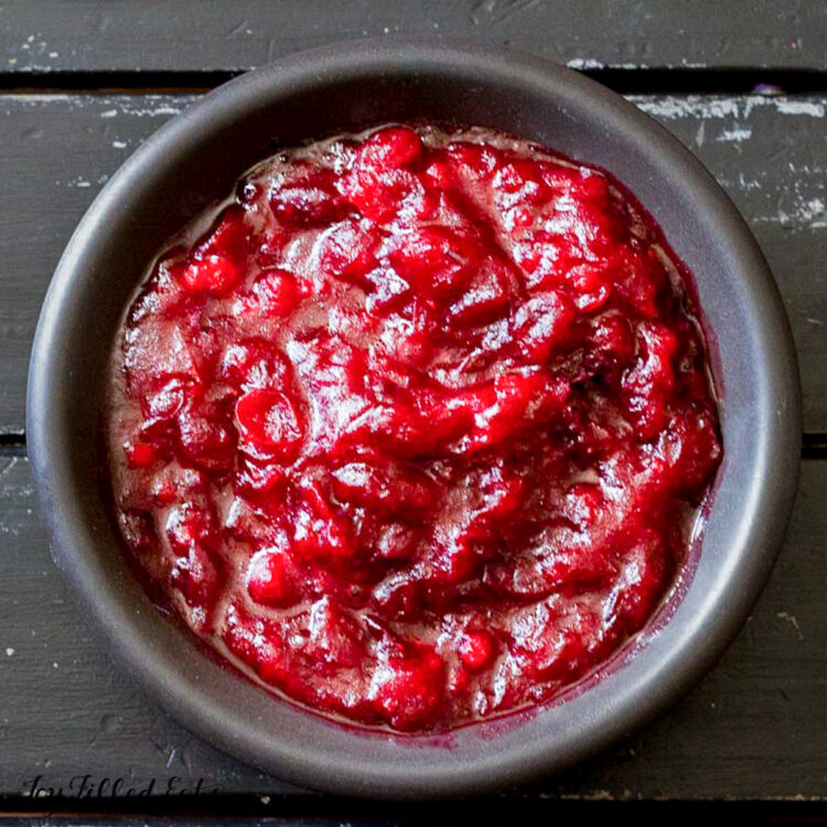 sugar free cranberry sauce in a bowl from overhead