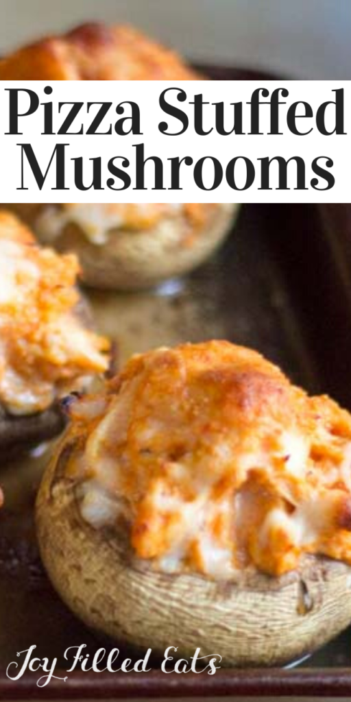 pinterest image for pizza chicken stuffed mushrooms