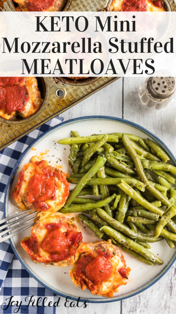 pinterest image for mini mozzarella stuffed meatloaves