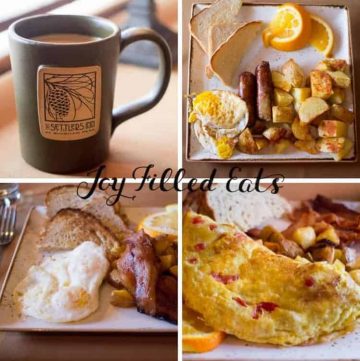 collage of breakfast images for The Settlers Inn in Hawley, PA