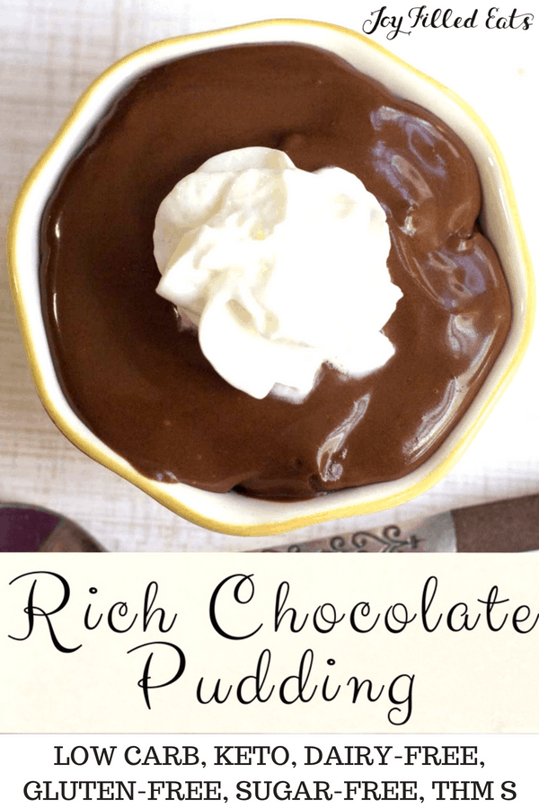 pinterest image for rich chocolate pudding