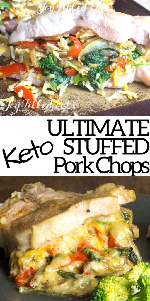 pinterest image for keto stuffed pork chops