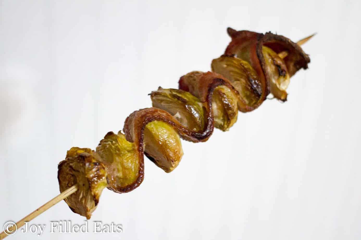 close up on bacon & Brussels sprout kebab