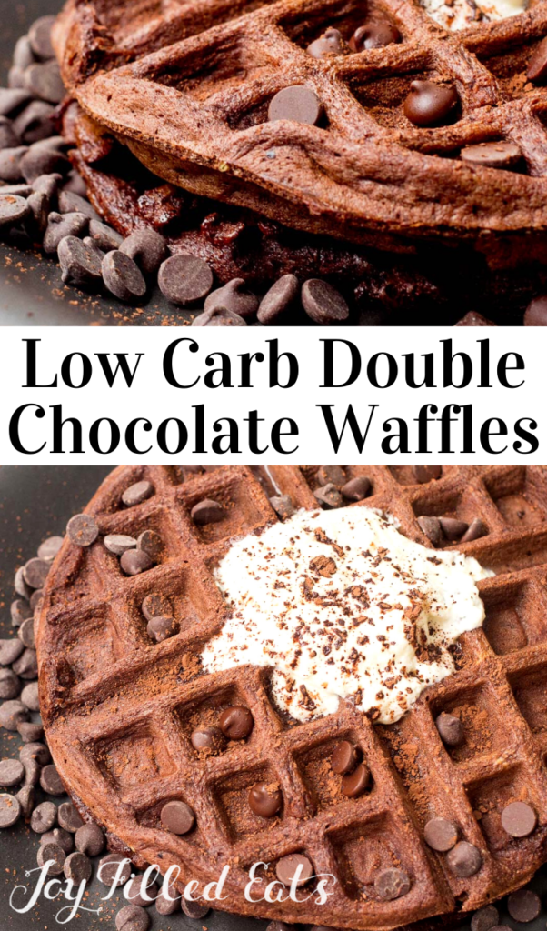 pinterest image for chocolate chocolate chip waffles