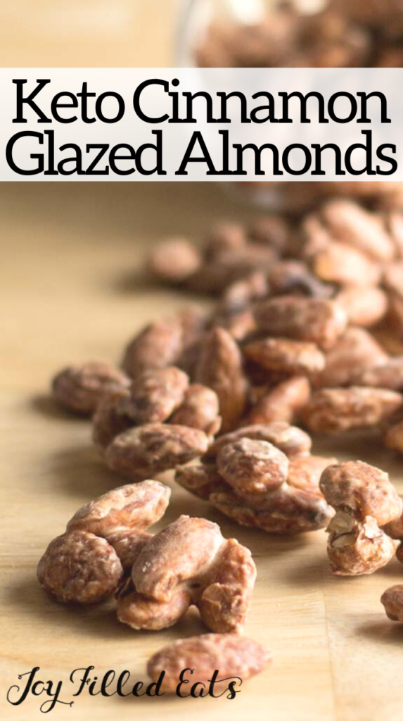 pinterest image for cinnamon vanilla glazed almonds