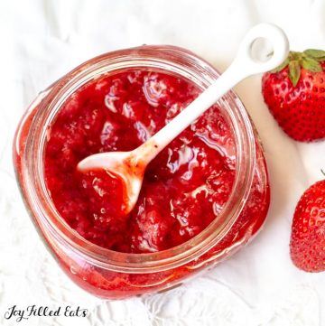 overhead shot of a jar of strawberry jam