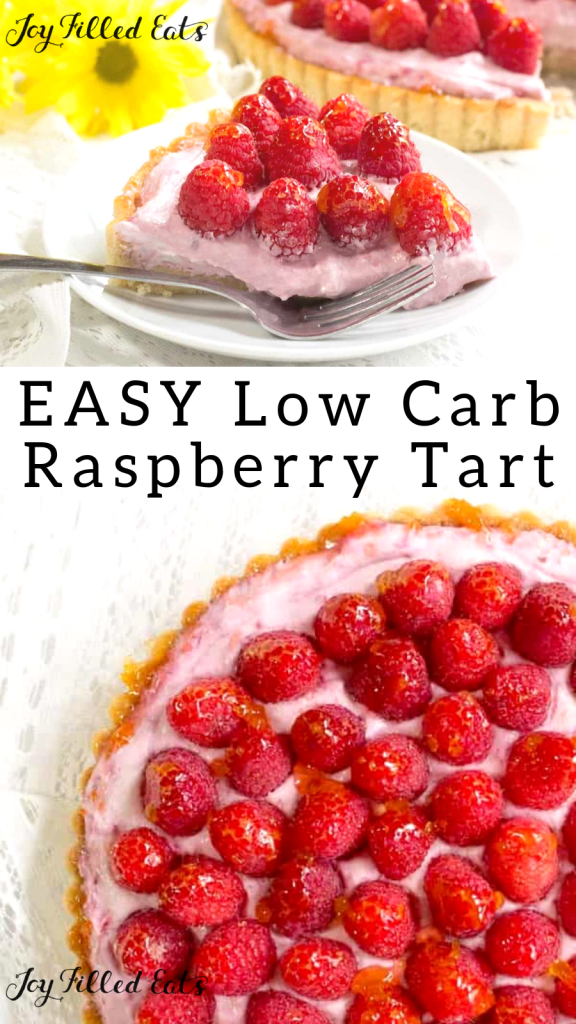pinterest image for low carb raspberry mousse tart