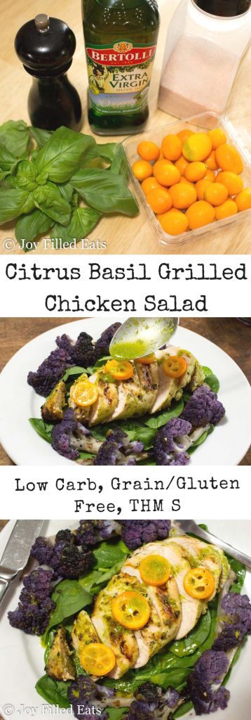 pinterest image for citrus basil grilled chicken salad