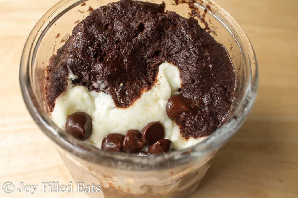 Single Serve Black Bottom Cupcake in a glass jar from above