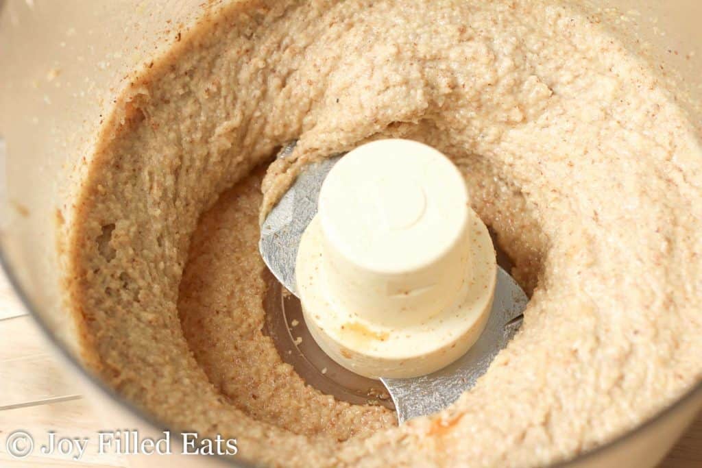 cookie dough for giant chocolate chip cookie tart in a food processor