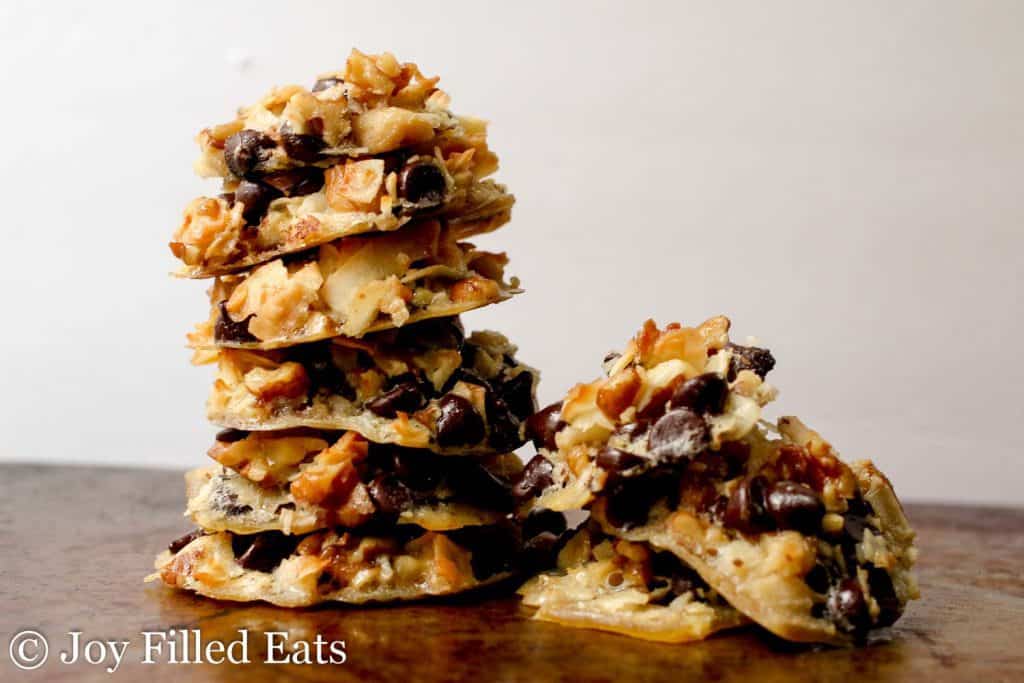 stack of five minute magic cookies next to a smaller stack of magic cookies