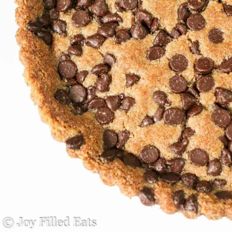 close up on nutty chocolate chip cookie tart