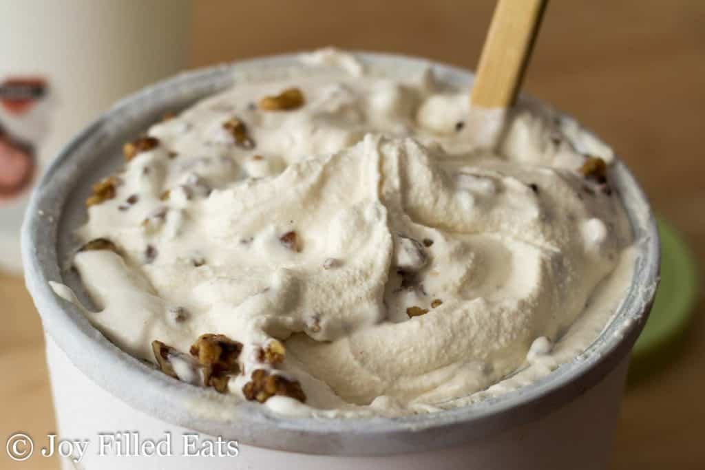 container of Maple Ice Cream with candied walnuts